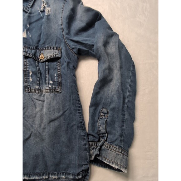 Studio F Women Button Down Long sleeve Shirt Jean Type Ripped Distressed - Picture 4 of 16
